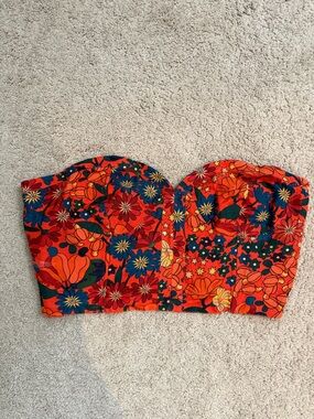 FARM Rio Smocked Floral Top - Red, Teal & Pink